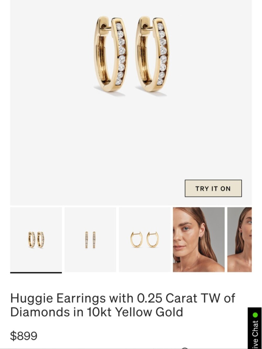 Solid 10k Huggie Hoop Earrings with 0.25 TW of Natural Diamonds